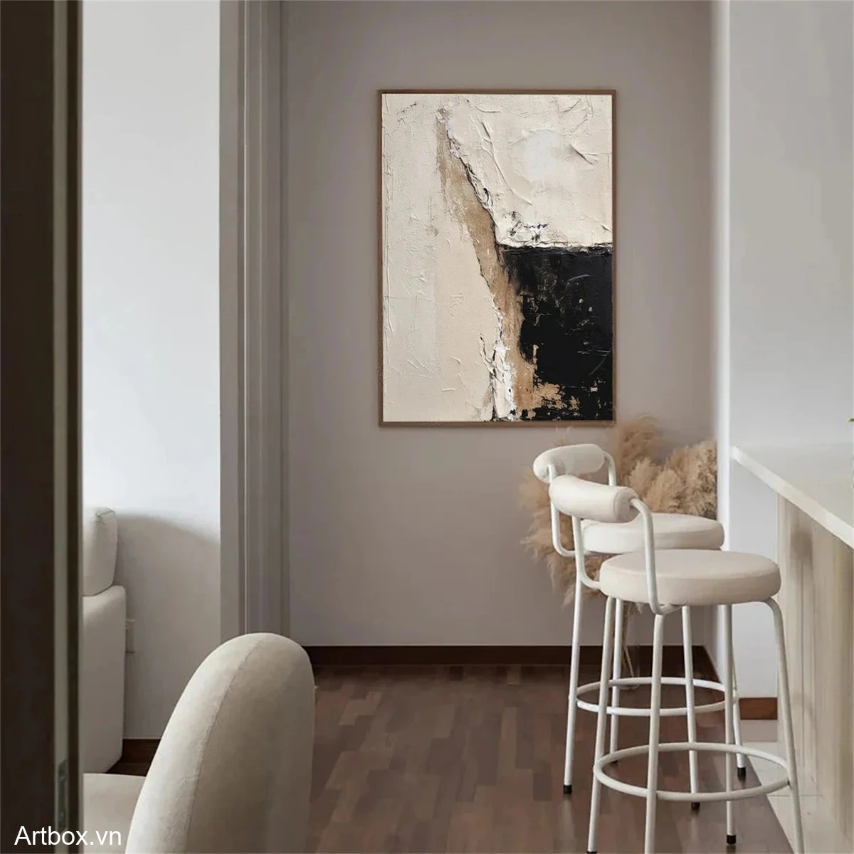 Hành Trình Cảm Xúc – Tranh Sơn Acrylic Trừu Tượng Trừu tượng Đen trắng Trang Trí Phòng khách – Phong Cách Hiện Đại