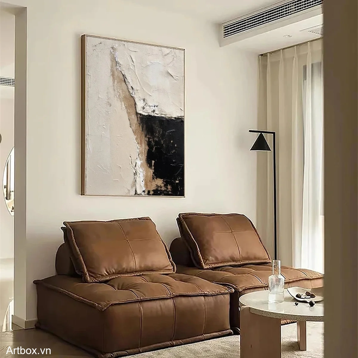 Hành Trình Cảm Xúc – Tranh Sơn Acrylic Trừu Tượng Trừu tượng Đen trắng Trang Trí Phòng khách – Phong Cách Hiện Đại