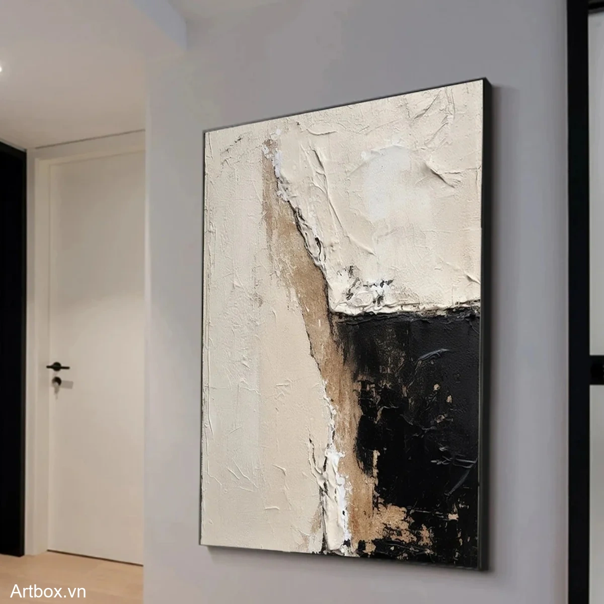 Hành Trình Cảm Xúc – Tranh Sơn Acrylic Trừu Tượng Trừu tượng Đen trắng Trang Trí Phòng khách – Phong Cách Hiện Đại