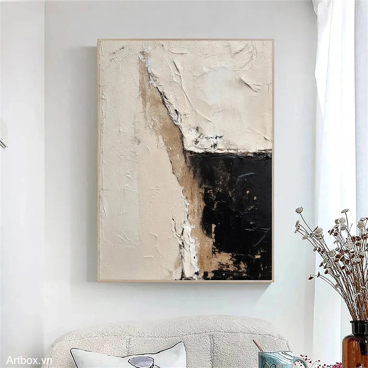 Hành Trình Cảm Xúc – Tranh Sơn Acrylic Trừu Tượng Trừu tượng Đen trắng Trang Trí Phòng khách – Phong Cách Hiện Đại