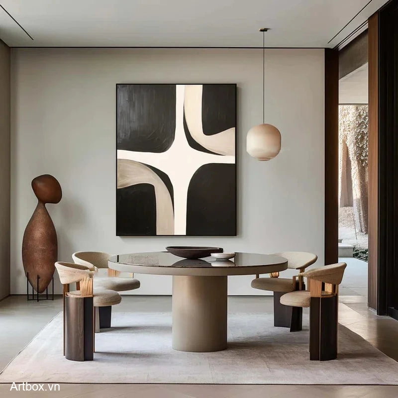 Giao Điểm Đen Trắng – Tranh Sơn Acrylic Trừu Tượng Trừu tượng Đen trắng Trang Trí Phòng khách – Phong Cách Hiện Đại