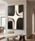 Giao Điểm Đen Trắng – Tranh Sơn Acrylic Trừu Tượng Trừu tượng Đen trắng Trang Trí Phòng khách – Phong Cách Hiện Đại