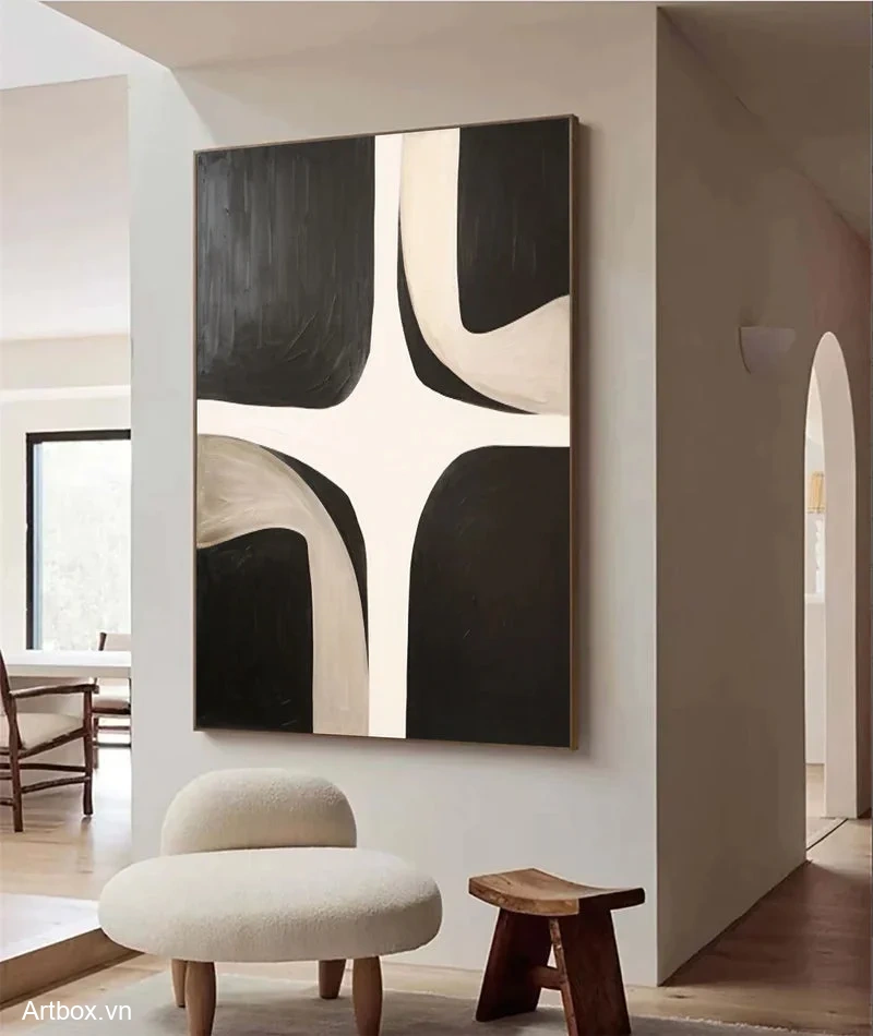 Giao Điểm Đen Trắng – Tranh Sơn Acrylic Trừu Tượng Trừu tượng Đen trắng Trang Trí Phòng khách – Phong Cách Hiện Đại