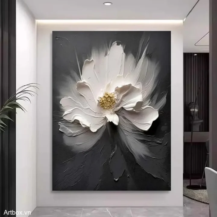 Nét Đẹp Từ Hoa Trắng – Tranh Sơn Acrylic Trừu Tượng Hoa Đa sắc Trang Trí Phòng khách, Phòng ngủ – Phong Cách Hiện Đại
