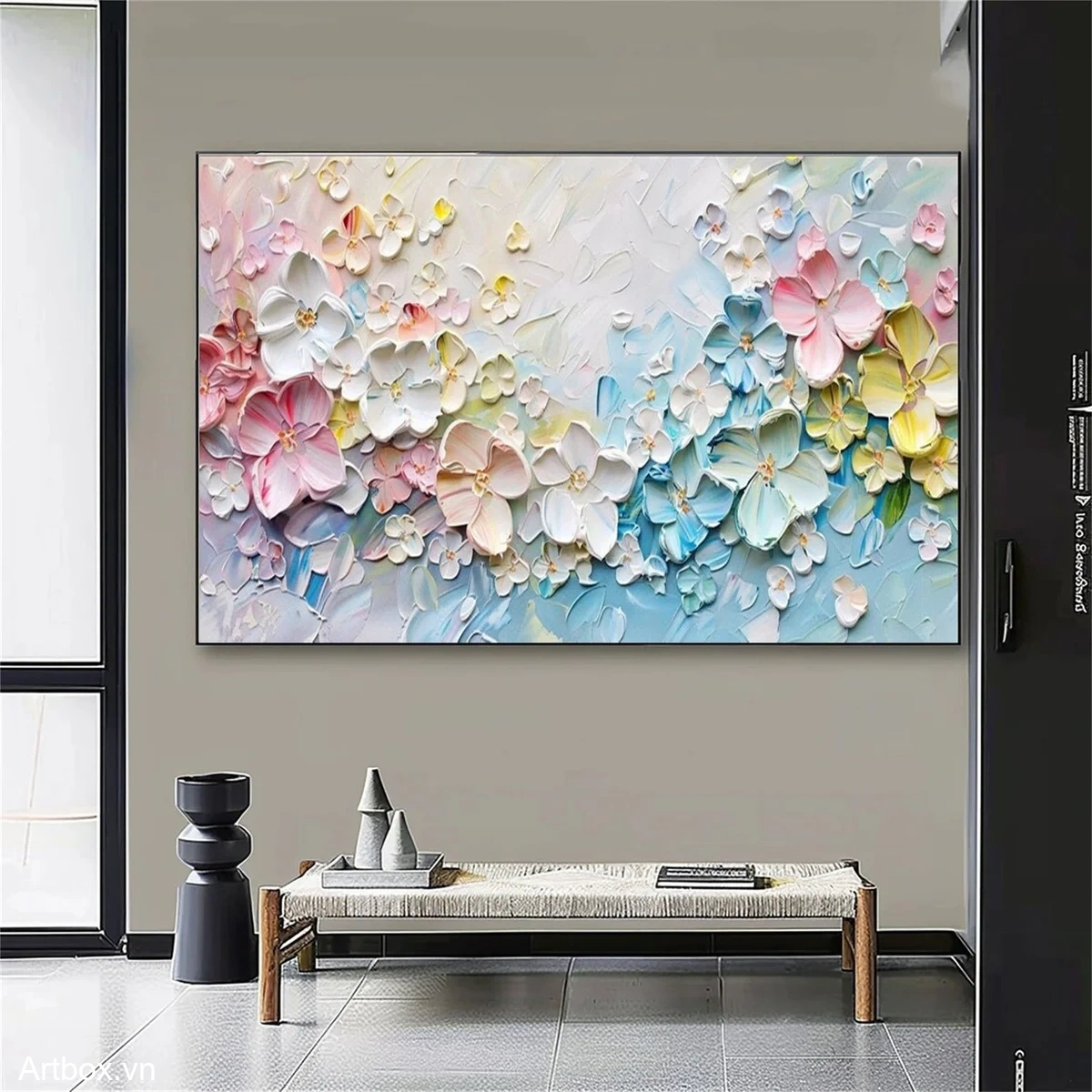 Vườn Hoa Mộng Mơ – Tranh Sơn Acrylic Trừu Tượng Hoa Pastel Trang Trí Phòng khách, Phòng ngủ – Phong Cách Hiện Đại