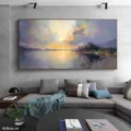 Bình Minh Trên Hồ – Tranh Sơn Acrylic Trừu Tượng Phong cảnh Đa sắc Trang Trí Phòng khách, Phòng ăn – Phong Cách Hiện Đại