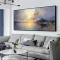 Bình Minh Trên Hồ – Tranh Sơn Acrylic Trừu Tượng Phong cảnh Đa sắc Trang Trí Phòng khách, Phòng ăn – Phong Cách Hiện Đại