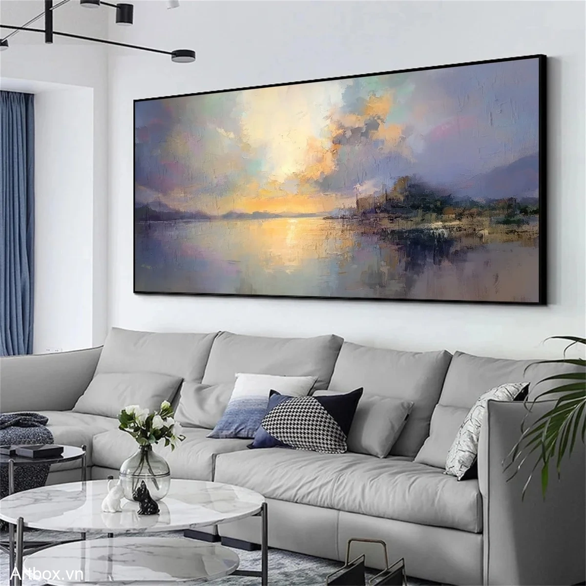 Bình Minh Trên Hồ – Tranh Sơn Acrylic Trừu Tượng Phong cảnh Đa sắc Trang Trí Phòng khách, Phòng ăn – Phong Cách Hiện Đại