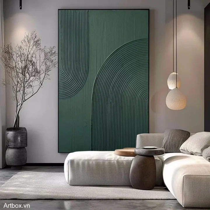 Hòa Nhạc Của Hình Khối – Tranh Sơn Acrylic Trừu Tượng Trừu tượng Xanh lá Trang Trí Phòng khách – Phong Cách Hiện Đại