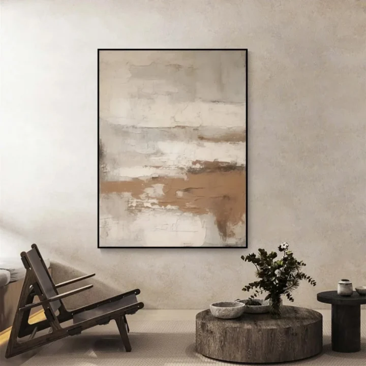 Nét Đẹp Tĩnh Lặng – Tranh Sơn Acrylic Trừu Tượng Trừu tượng Nâu be Trang Trí Phòng khách, Phòng ngủ – Phong Cách Hiện Đại