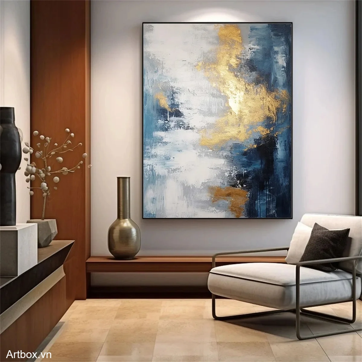 Bầu Trời Vàng Rực – Tranh Sơn Acrylic Trừu Tượng Trừu tượng Đa sắc Trang Trí Phòng khách, Phòng làm việc – Phong Cách Hiện Đại