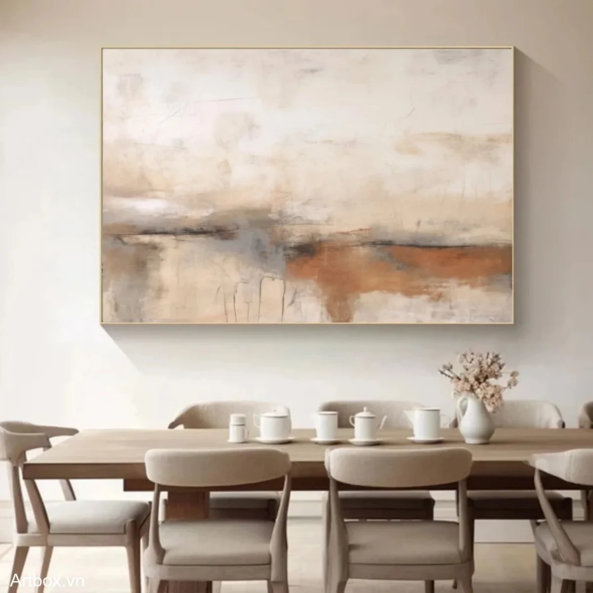 Hòa Quyện Của Đất Trời – Tranh Sơn Acrylic Trừu Tượng Trừu tượng Nâu be Trang Trí Phòng khách, Phòng ăn – Phong Cách Hiện Đại