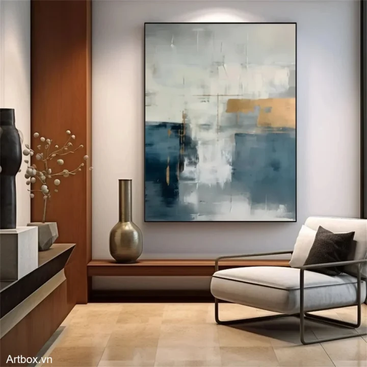 Hòa Quyện Sắc Màu – Tranh Sơn Acrylic Trừu Tượng Trừu tượng Xanh dương Trang Trí Phòng khách, Phòng làm việc – Phong Cách Hiện Đại