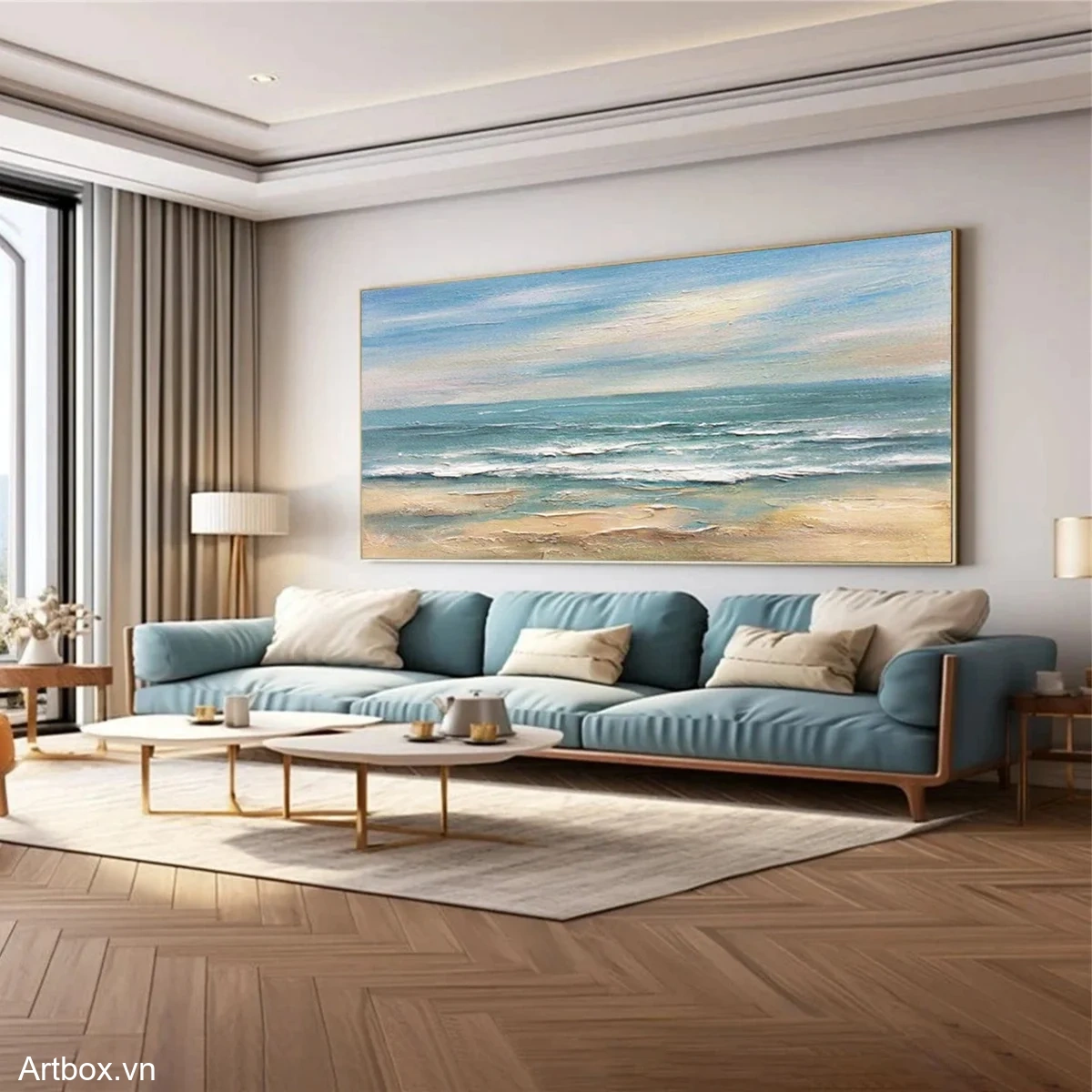 Hơi Thở Biển Cả – Tranh Sơn Acrylic Trừu Tượng Biển Xanh dương Trang Trí Phòng ngủ, Phòng khách – Phong Cách Hiện Đại