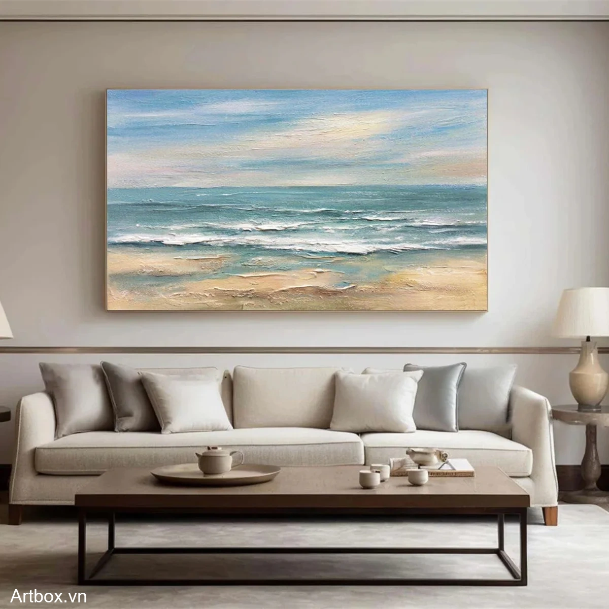 Hơi Thở Biển Cả – Tranh Sơn Acrylic Trừu Tượng Biển Xanh dương Trang Trí Phòng ngủ, Phòng khách – Phong Cách Hiện Đại