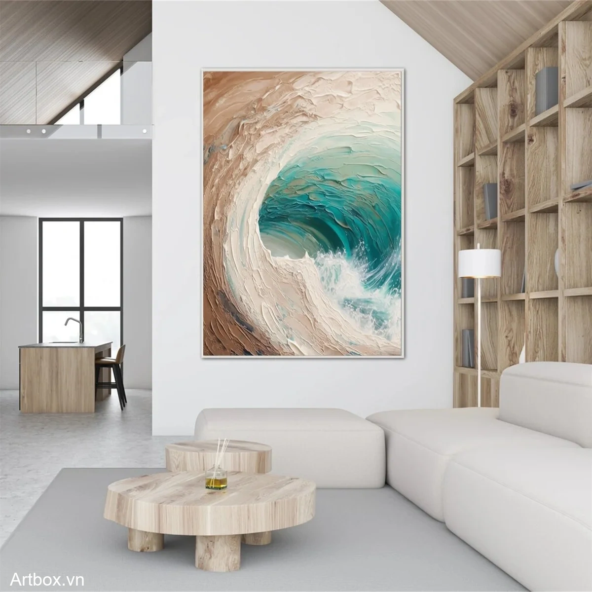 Cơn Sóng Tĩnh Lặng – Tranh Sơn Acrylic Trừu Tượng Biển Xanh ngọc Trang Trí Phòng khách, Phòng ngủ – Phong Cách Hiện Đại