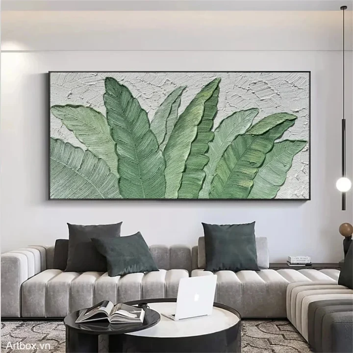 Lá Xanh Tươi Mát – Tranh Sơn Acrylic Trừu Tượng Cây Xanh lá Trang Trí Phòng khách, Phòng ngủ – Phong Cách Hiện Đại