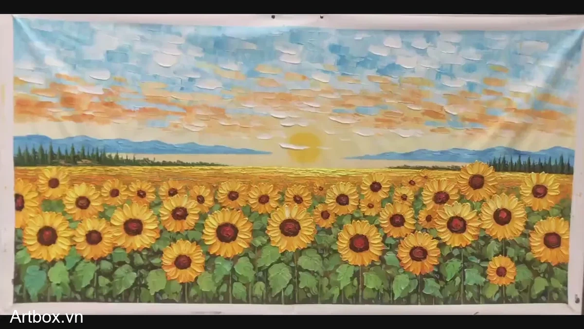 Cánh Đồng Hướng Dương Rực Rỡ – Tranh Sơn Acrylic Trừu Tượng Hoa Vàng Trang Trí Phòng khách, Phòng ngủ – Phong Cách Hiện Đại