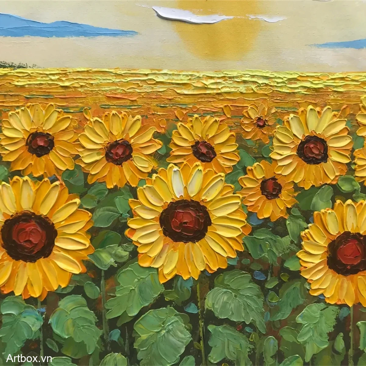 Cánh Đồng Hướng Dương Rực Rỡ – Tranh Sơn Acrylic Trừu Tượng Hoa Vàng Trang Trí Phòng khách, Phòng ngủ – Phong Cách Hiện Đại