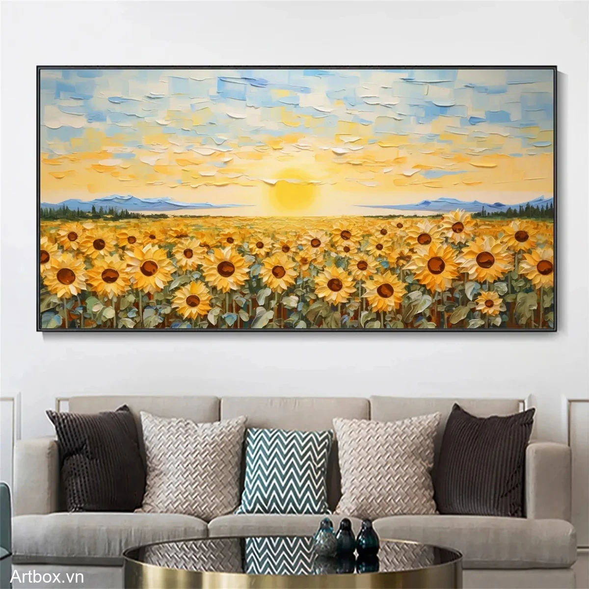 Cánh Đồng Hướng Dương Rực Rỡ – Tranh Sơn Acrylic Trừu Tượng Hoa Vàng Trang Trí Phòng khách, Phòng ngủ – Phong Cách Hiện Đại