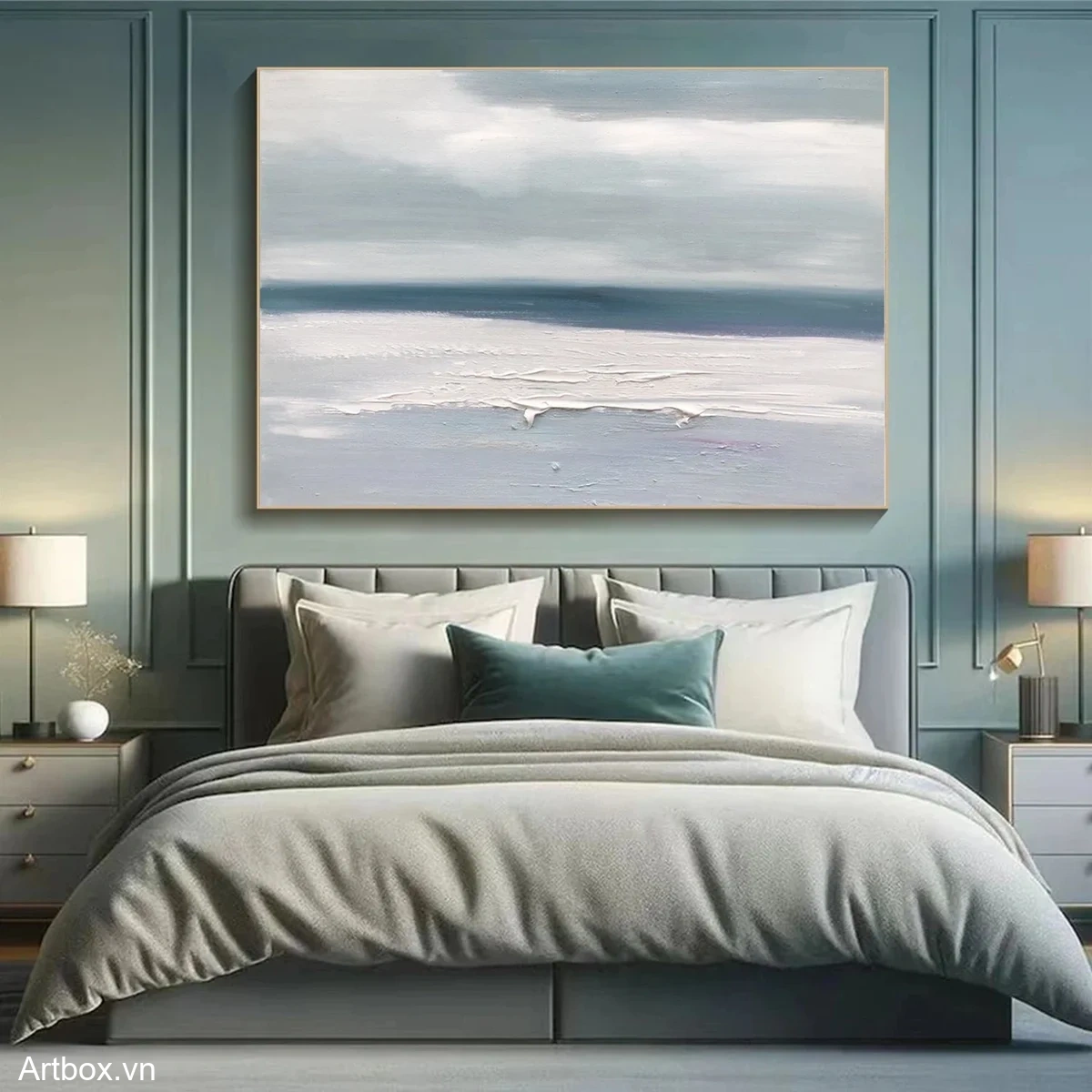 Bình Yên Giữa Biển Cả – Tranh Sơn Acrylic Trừu Tượng Biển Xanh dương Trang Trí Phòng khách, Phòng ngủ – Phong Cách Hiện Đại