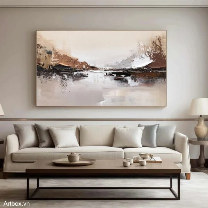 Bình Yên Giữa Đời Thường – Tranh Sơn Acrylic Trừu Tượng Phong cảnh Nâu be Trang Trí Phòng khách, Phòng ngủ – Phong Cách Hiện Đại