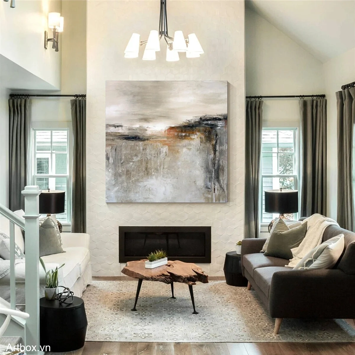 Bình Yên Từ Bóng Đổ – Tranh Sơn Acrylic Trừu Tượng Trừu tượng Đa sắc Trang Trí Phòng khách, Phòng ngủ – Phong Cách Hiện Đại