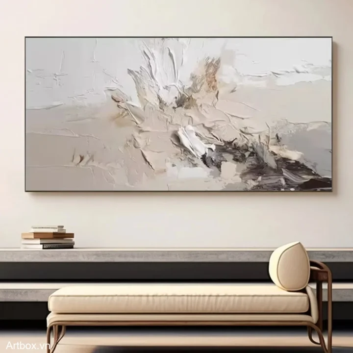 Hơi Thở Tĩnh Lặng – Tranh Sơn Acrylic Trừu Tượng Trừu tượng Nâu be Trang Trí Phòng khách, Phòng ngủ – Phong Cách Hiện Đại