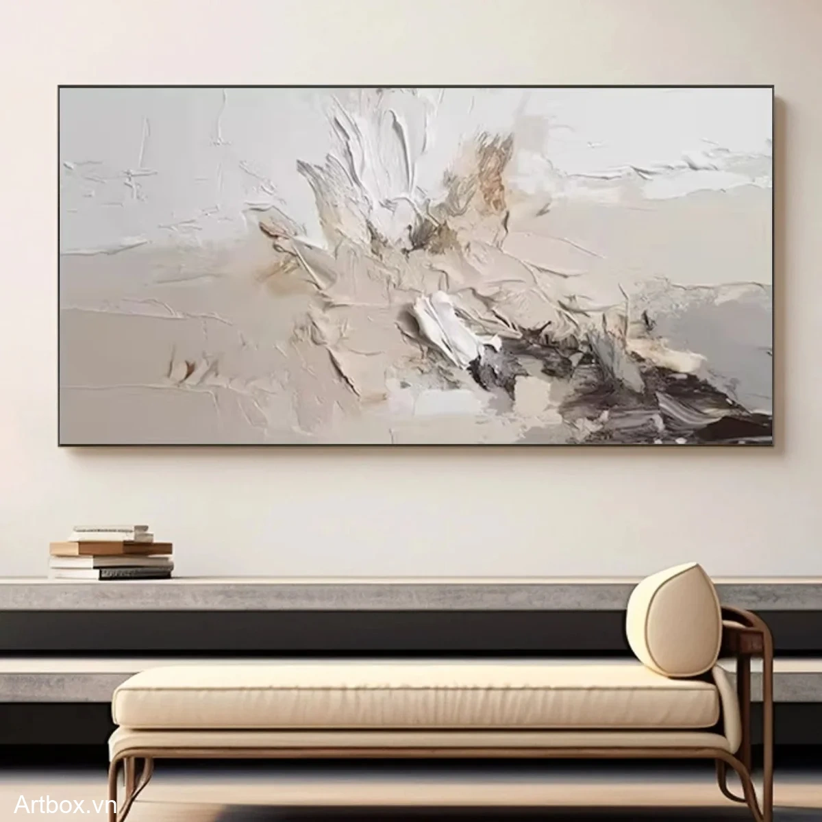 Hơi Thở Tĩnh Lặng – Tranh Sơn Acrylic Trừu Tượng Trừu tượng Nâu be Trang Trí Phòng khách, Phòng ngủ – Phong Cách Hiện Đại