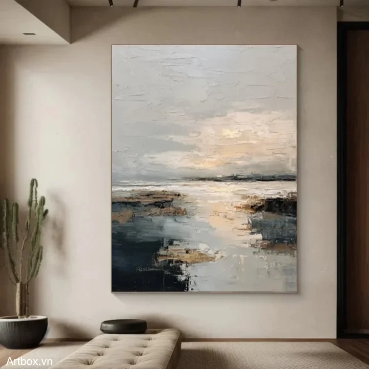 Bình Yên Trên Mặt Nước – Tranh Sơn Acrylic Trừu Tượng Hồ nước Xanh dương Trang Trí Phòng khách, Phòng ngủ – Phong Cách Hiện Đại