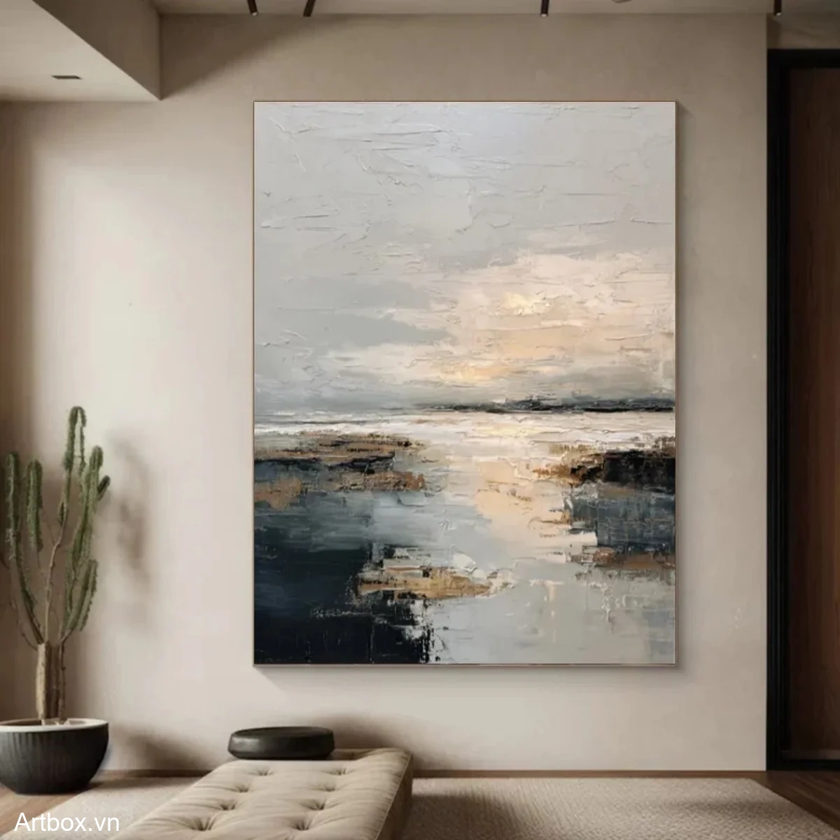 Bình Yên Trên Mặt Nước – Tranh Sơn Acrylic Trừu Tượng Hồ nước Xanh dương Trang Trí Phòng khách, Phòng ngủ – Phong Cách Hiện Đại