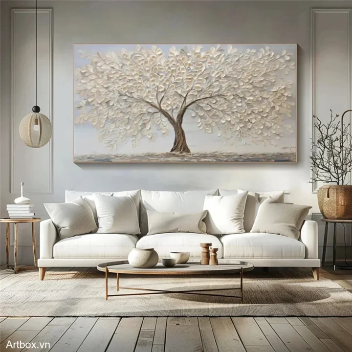 Cây Đời Tươi Sáng – Tranh Sơn Acrylic Trừu Tượng Cây Nâu be Trang Trí Phòng khách, Phòng ngủ – Phong Cách Hiện Đại