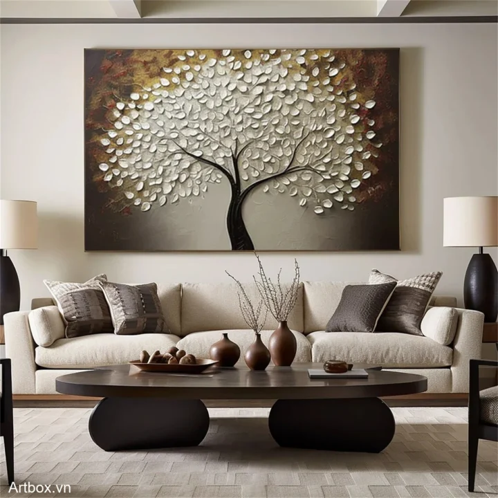 Cây Trắng Tỏa Sáng – Tranh Sơn Acrylic Trừu Tượng Cây Đa sắc Trang Trí Phòng khách, Phòng ngủ – Phong Cách Hiện Đại