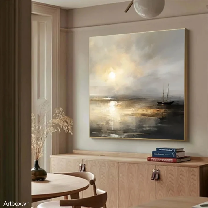 Bình Minh Trên Biển – Tranh Sơn Acrylic Trừu Tượng Biển Đa sắc Trang Trí Phòng khách, Phòng ngủ – Phong Cách Hiện Đại