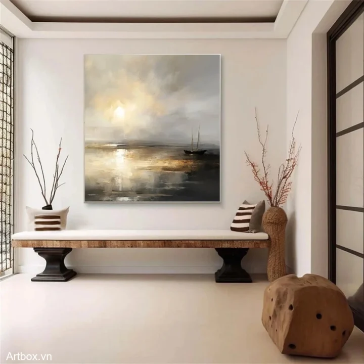 Bình Minh Trên Biển – Tranh Sơn Acrylic Trừu Tượng Biển Đa sắc Trang Trí Phòng khách, Phòng ngủ – Phong Cách Hiện Đại