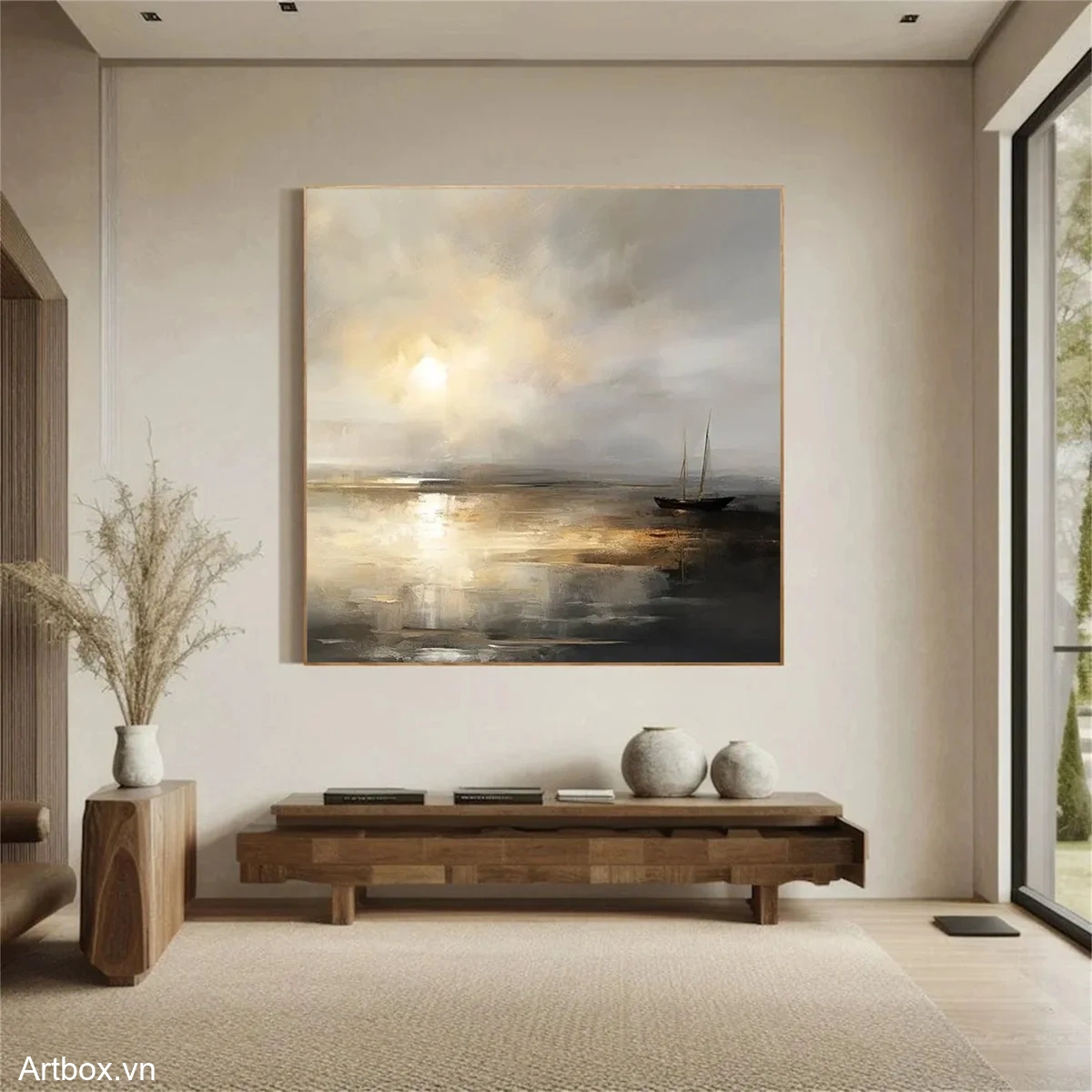 Bình Minh Trên Biển – Tranh Sơn Acrylic Trừu Tượng Biển Đa sắc Trang Trí Phòng khách, Phòng ngủ – Phong Cách Hiện Đại