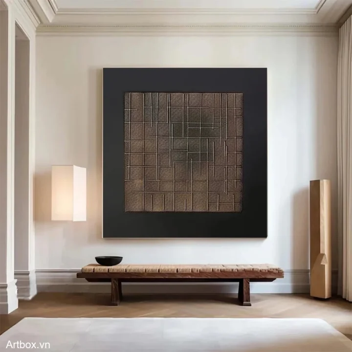 Hòa Quyện Đường Nét – Tranh Sơn Acrylic Trừu Tượng Trừu tượng Nâu be Trang Trí Phòng khách, Phòng làm việc – Phong Cách Hiện Đại