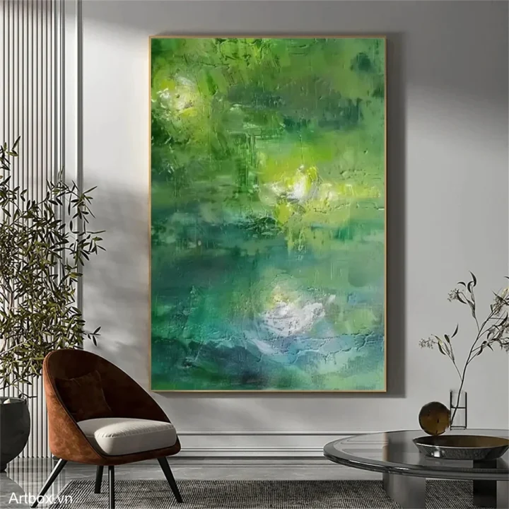 Hòa Quyện Xanh Tươi – Tranh Sơn Acrylic Trừu Tượng Trừu tượng Xanh lá Trang Trí Phòng khách, Phòng ngủ – Phong Cách Hiện Đại