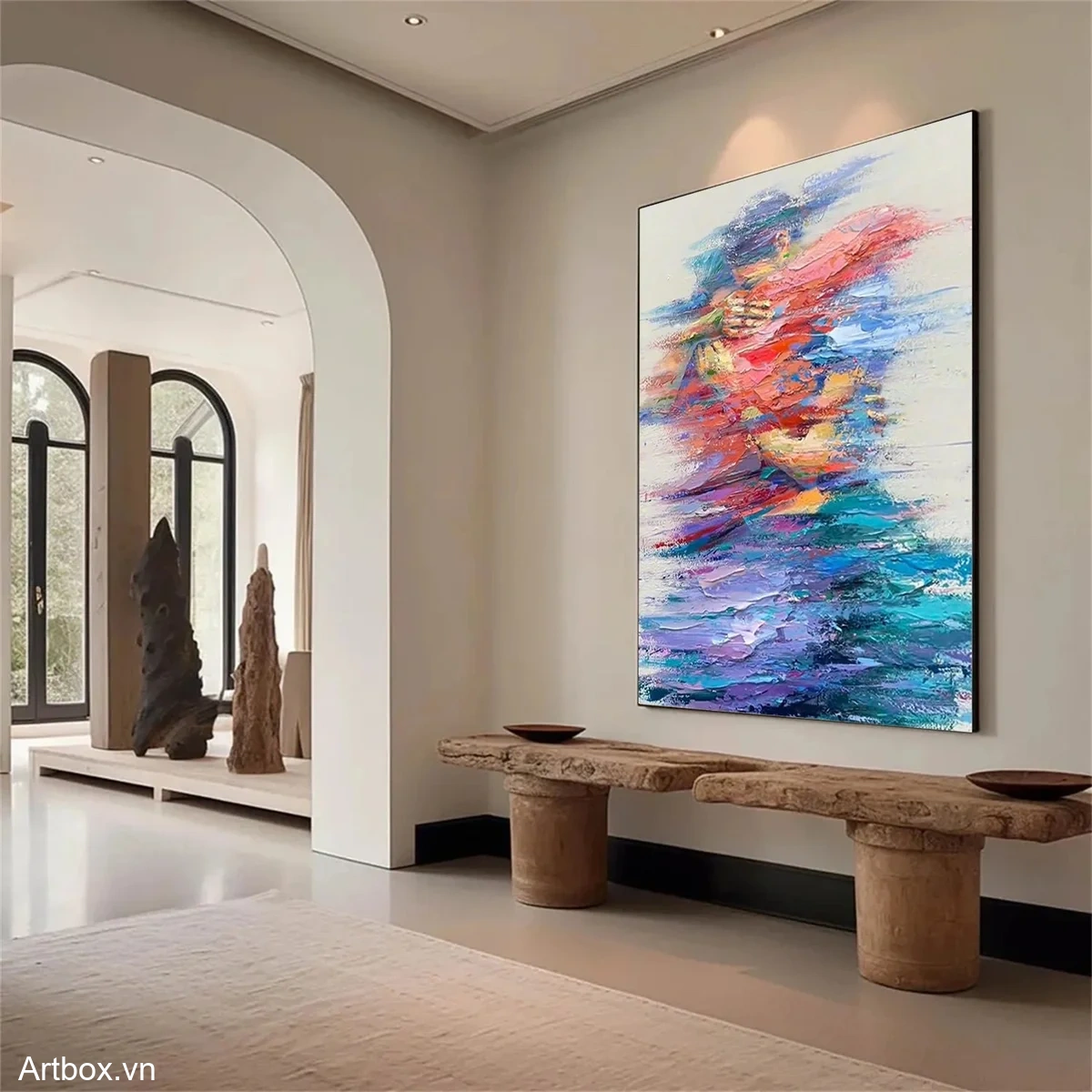 Sắc Màu Tình Yêu – Tranh Sơn Acrylic Trừu Tượng Trừu tượng Đa sắc Trang Trí Phòng khách, Phòng ngủ – Phong Cách Hiện Đại