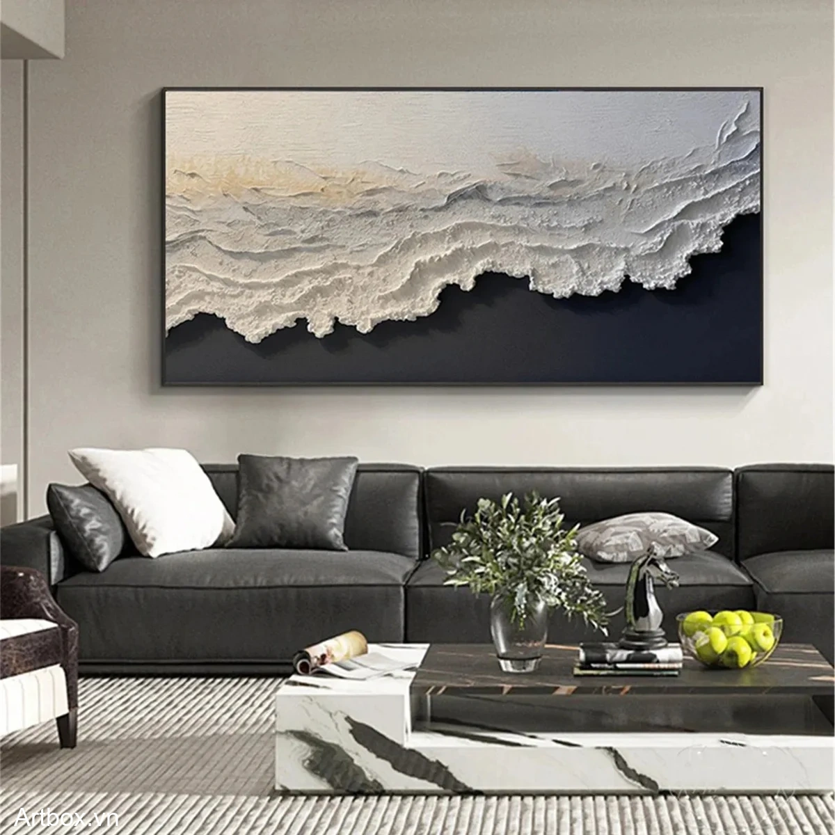 Vẻ Đẹp Tĩnh Lặng – Tranh Sơn Acrylic Trừu Tượng Trừu tượng Đen trắng Trang Trí Phòng khách, Phòng làm việc – Phong Cách Hiện Đại