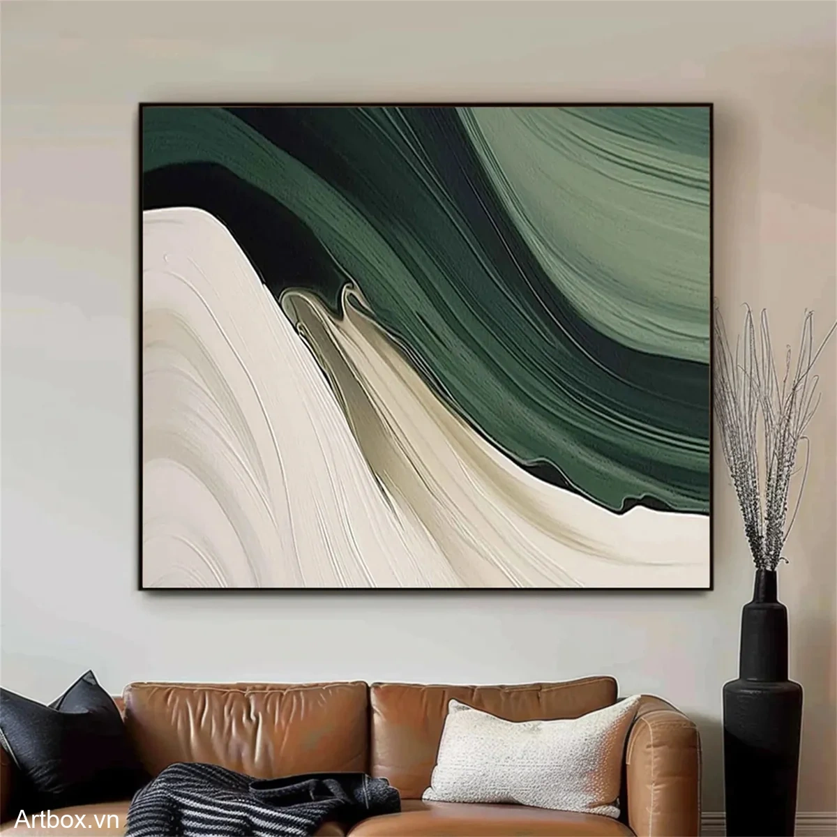 Hơi Thở Thiên Nhiên – Tranh Sơn Acrylic Trừu Tượng Trừu tượng Xanh lá Trang Trí Phòng khách, Phòng ngủ – Phong Cách Hiện Đại