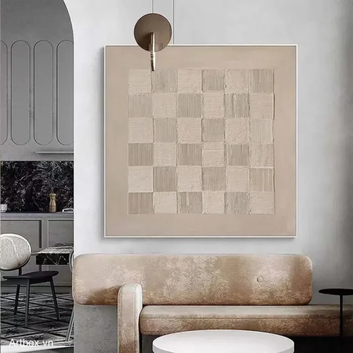 Hòa Quyện Đường Nét – Tranh Sơn Acrylic Trừu Tượng Minimal / Tối giản Đen trắng Trang Trí Phòng khách, Phòng làm việc – Phong Cách Hiện Đại