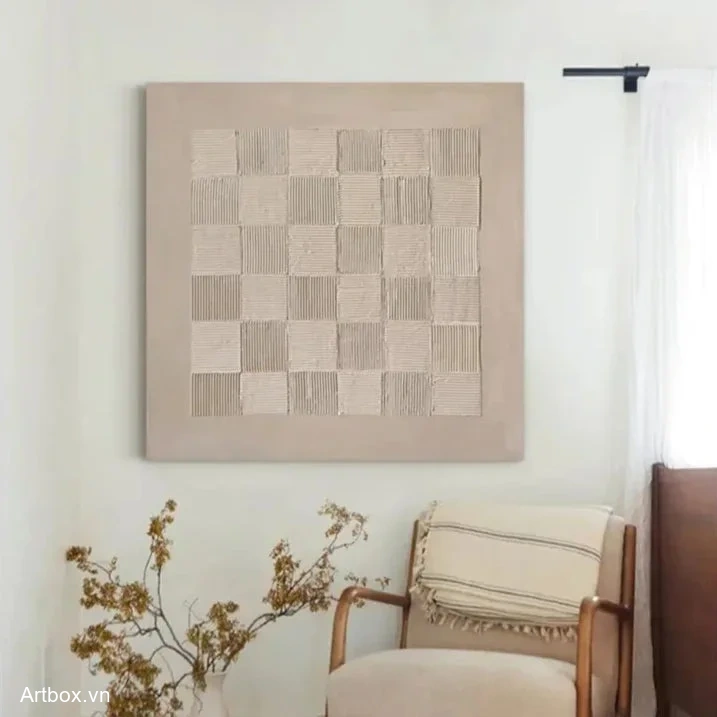 Hòa Quyện Đường Nét – Tranh Sơn Acrylic Trừu Tượng Minimal / Tối giản Đen trắng Trang Trí Phòng khách, Phòng làm việc – Phong Cách Hiện Đại