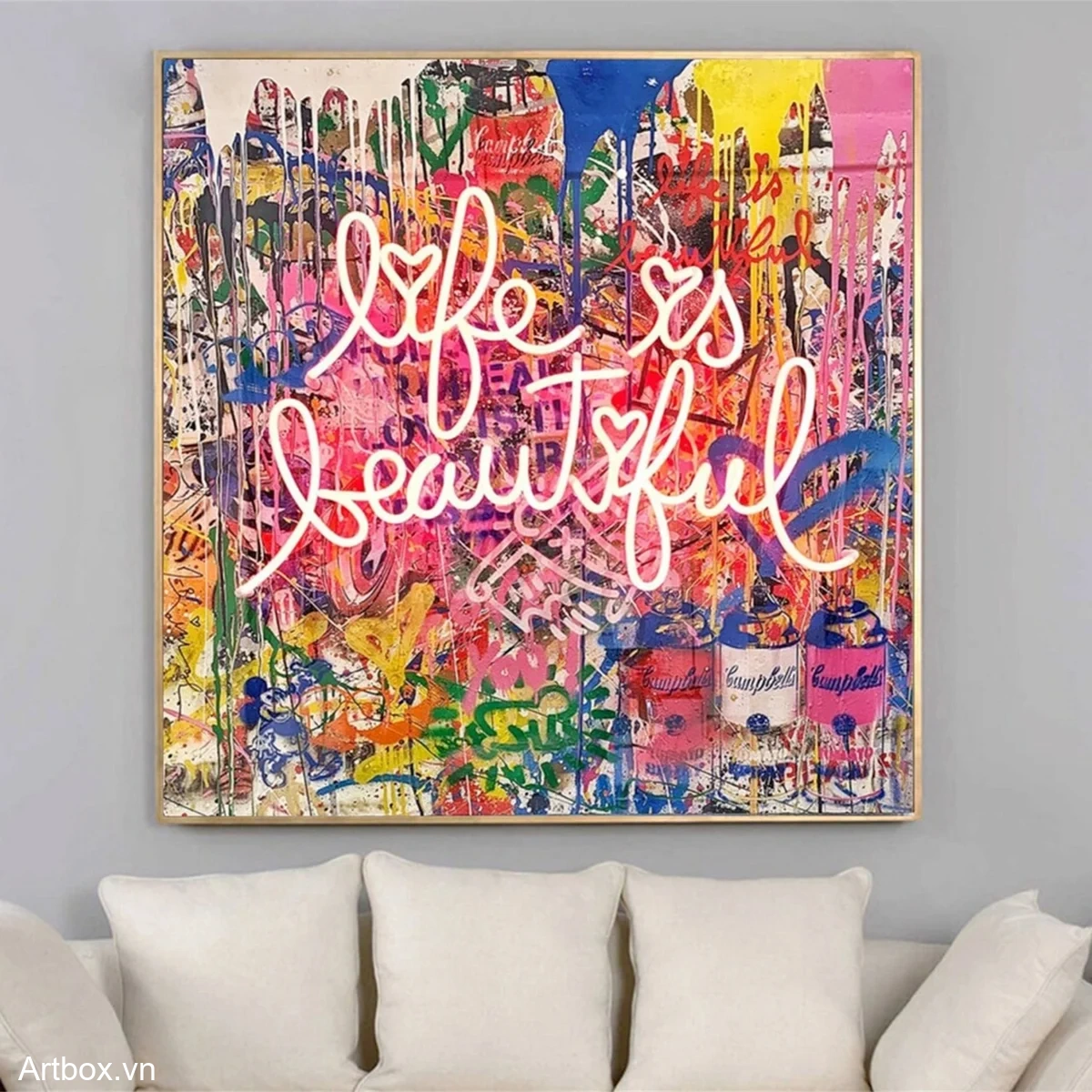 Cuộc Sống Tươi Đẹp – Tranh Sơn Acrylic Trừu Tượng Đa sắc Đa sắc Trang Trí Phòng khách, Quán cà phê – Phong Cách Hiện Đại