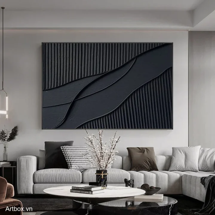 Sóng Đen Bí Ẩn – Tranh Sơn Acrylic Trừu Tượng Trừu tượng Đa sắc Trang Trí Phòng khách, Phòng làm việc – Phong Cách Hiện Đại