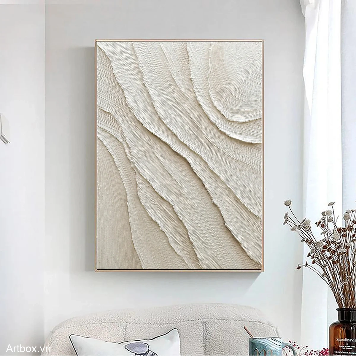 Dòng Chảy Tĩnh Lặng – Tranh Sơn Acrylic Trừu Tượng Trừu tượng Nâu be Trang Trí Phòng khách, Phòng ngủ – Phong Cách Hiện Đại