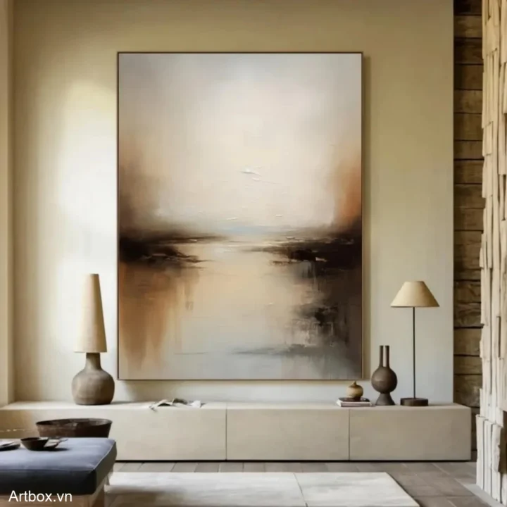 Hòa Nhập Tĩnh Lặng – Tranh Sơn Acrylic Trừu Tượng Phong cảnh Nâu be Trang Trí Phòng khách, Phòng ngủ – Phong Cách Hiện Đại