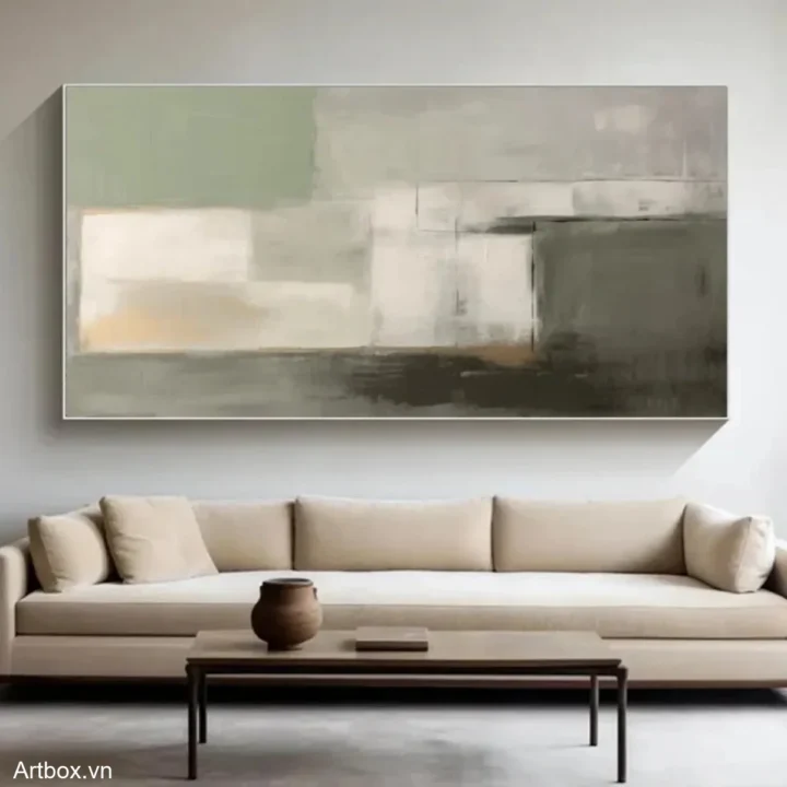 Hòa Quyện Tĩnh Lặng – Tranh Sơn Acrylic Trừu Tượng Trừu tượng Xanh da trời Trang Trí Phòng khách, Phòng làm việc – Phong Cách Hiện Đại