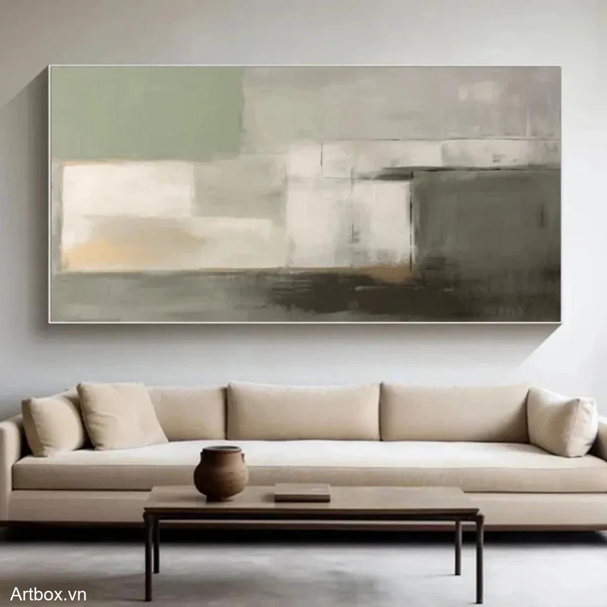 Hòa Quyện Tĩnh Lặng – Tranh Sơn Acrylic Trừu Tượng Trừu tượng Xanh da trời Trang Trí Phòng khách, Phòng làm việc – Phong Cách Hiện Đại