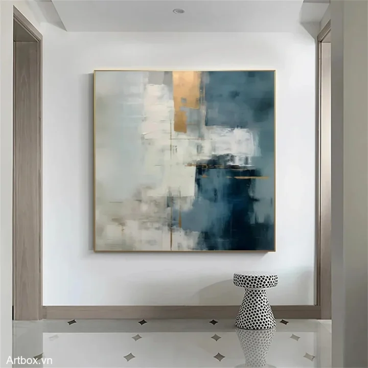 Hòa Quyện Cảm Xúc – Tranh Sơn Acrylic Trừu Tượng Trừu tượng Xanh dương Trang Trí Phòng khách, Phòng làm việc – Phong Cách Hiện Đại